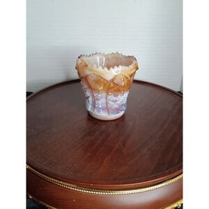 vintage Imperial Glass caramel and white slag glass toothpick Holder Daisy...